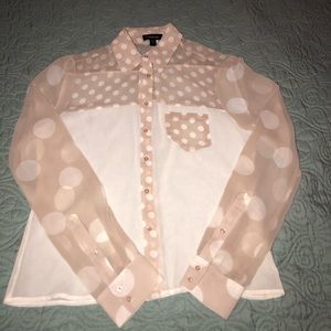 Bebe cream and taupe polka dot blouse